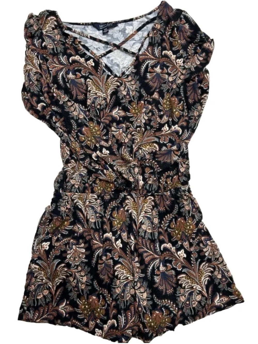 Women's American Eagle Soft And Sexy Black And Brown Long Sleeve Romper Size XS - Picture 1 of 4
